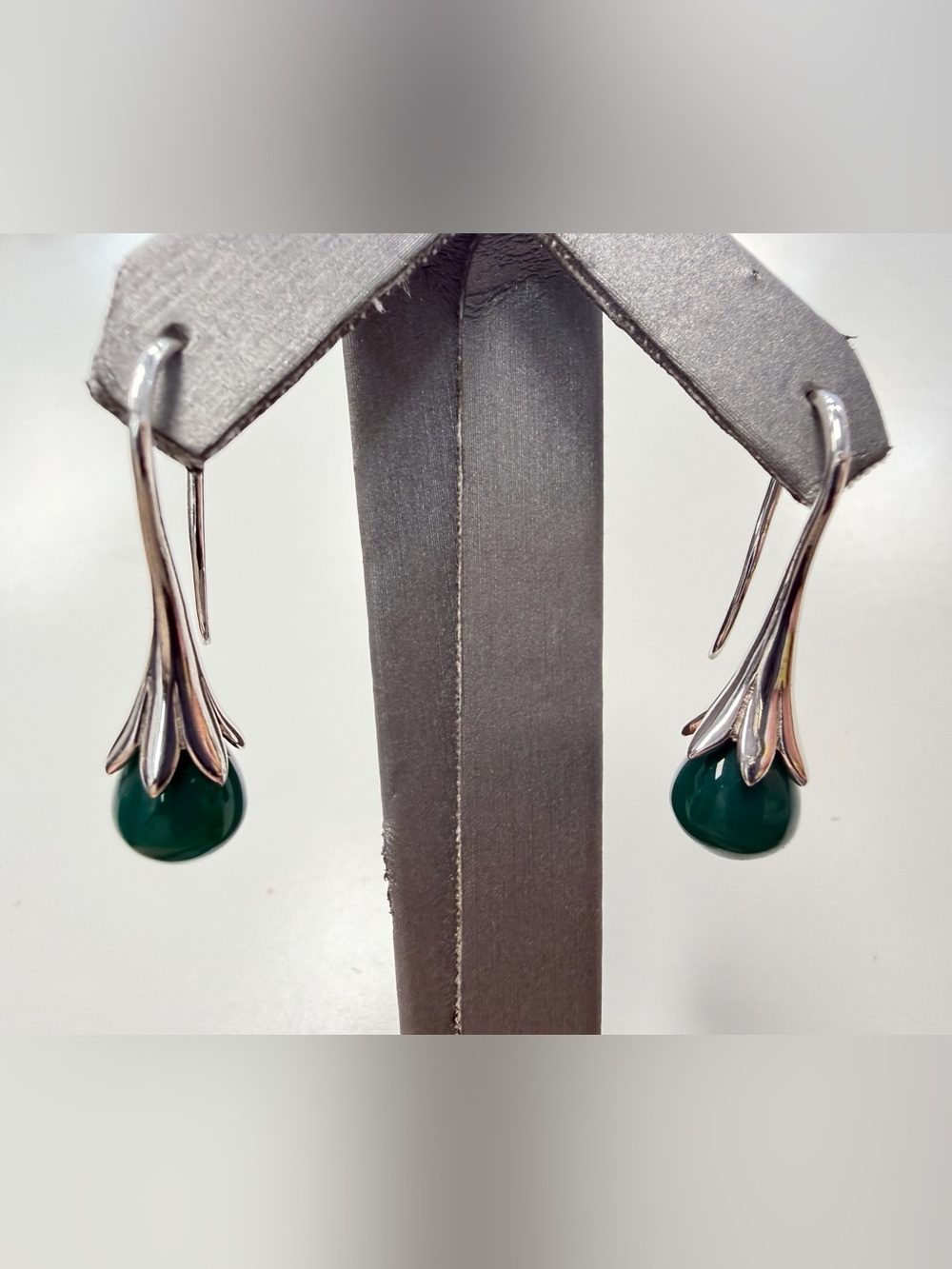 Sterling Silver Green Onyx Fish Hook Earrings